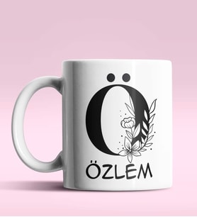 Kişiye Özel Ö Harfi Romantik Tasarım Beyaz Renk Kupa