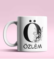 Kişiye Özel Ö Harfi Romantik Tasarım Beyaz Renk Kupa