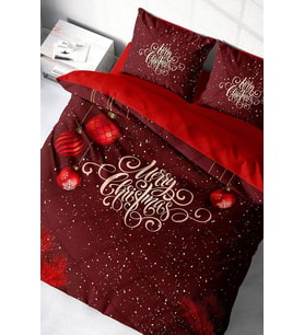 Yılbaşı Çift Kişilik Nevresim ( Lastikli Çarşaflı ) %100 Pamuk Saten Red Ball