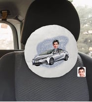 BK Gift Kişiye Özel Plakalı Erkek Toyota Corolla Karikatürlü Yuvarlak Araç Koltuk Yastığı-1