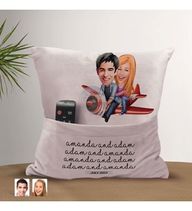 BK Gift Kişiye Özel Sevgililer Karikatür Tasarımlı Organizer Kumanda ve Atıştırmalık Cepli Pembe Kırlent Yastık-11 Arkadaşa Hediye, Cepli Yastık
