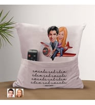 BK Gift Kişiye Özel Sevgililer Karikatür Tasarımlı Organizer Kumanda ve Atıştırmalık Cepli Pembe Kırlent Yastık-11 Arkadaşa Hediye, Cepli Yastık