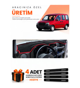 e-biz FIAT DOBLO (2000-2008) AİRBAGSİZ K.EKRAN Uyumlu Torpido Koruma Örtüsü Oto Kılıfı - Siyah-Kırmızı - FI005