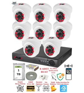 FURY 8 Kameralı 5mp 3.6mm Lens 2mp Görüntü 6 Atom Led Gece Görüşlü FullHd Güvenlik Kamerası 1412A 1TB