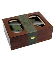 Lubinski Camlı Yılan Deri Ahşap Humidor Puro Kutusu Çakmak-Kesici-Kılıf Set LB-007