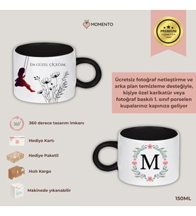 Momento Kişiye Özel  İçi Siyah Kupa Fincan - 150 ml Hediye Kupa