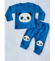 PANDA NAKIŞLI KOYU MAVİ ALT ÜST PENYE BEBEK TAKIM %100 PAMUK