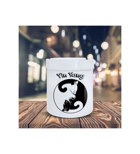 Yin Yang Denge Sembolü Baskılı Küllük Seramik Kül Tablası-17642