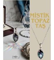 925 Ayar Gümüş Mistik Topaz Taşlı Damla Tasarım Kadın Kolye Doğum Günü Hediye