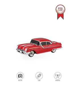 Bluetooth Hoparlör Retro Klasik Araba Tasarımlı 10W FM USB Selfie Speaker D87 Kırmızı