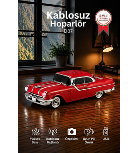 Torima Bluetooth Hoparlör Retro Klasik Araba Tasarımlı 10W FM USB Speaker D87 Kırmızı