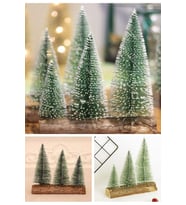 3 Lü Set Nevada Mini Çam Ağaçları Yılbaşı Hediyesi Meşe Kütük Üzerinde Çam Ağaçları 16-12-10  CM Çam Ağaçları Yılbaşı Hediyesi