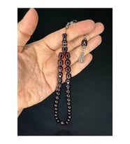 ÇUBUK KEHRİBAR TESBİH BORDO RENKLİ KAPSÜL KESİM 10MMX9MM T-749