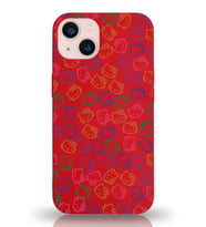 Apple iPhone 13 Mini Uyumlu Lansman Kılıf Hello Kitty Tasarımlı İçi Kadife Kapak-Kırmızı (Şeffaf)