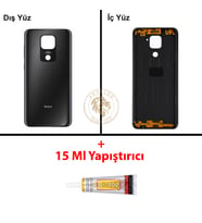 Xiaomi Redmi Note 9 Onix Siyahı Arka Pil Kapağı Batarya Kapağı Lazer Kesim + B-7000 Yapıştırıcı