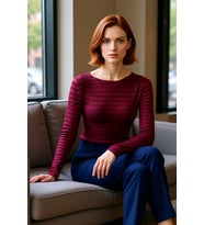Kadın Moda Şık Regular Bisiklet Yaka Slim Kalıp Örme Fitted Vücuda Oturan Dokulu Tül Esnek Bluz