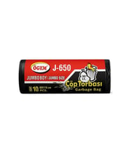 J-650 Jumbo Boy Çöp Torbası 80 x 110 cm 10 Lu Rulo x 1 Paket = 10 Adet (Siyah)