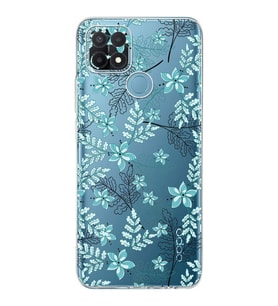 PrintiFy Oppo A15s Uyumlu Kamera Korumalı Floral Su Yeşili Tasarımlı Şeffaf Silikon Kılıf
