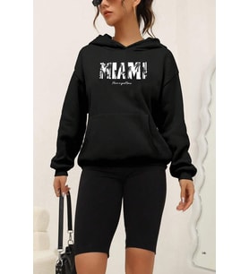 Miami Baskılı  Pamuklu Oversize Sweatshirt (Siyah)