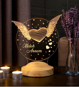 Melek Annem 3D LED Lamba - Kanatlı Tasarım, Anneler Günü İçin ve Anlamlı Hediye