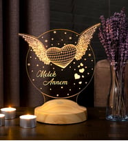 Melek Annem 3D LED Lamba - Kanatlı Tasarım, Anneler Günü İçin ve Anlamlı Hediye