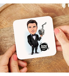 Kişiye Özel Ses Sanatçısı Erkek Karikatürlü Bardak Altlığı