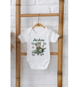 Pia Baby Premium %100 Pamuk İsme Özel Erkek Bebek Çıtçıtlı Body 5000-16 (Ekru)