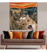 Van Gogh Tablo Üzerinde Kediler Leke Tutmaz Kadife Dokulu Kumaş Duvar Örtüsü Duvar Halısı Tapestry (Karışık)