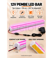 Luciole 50 CM ColorBar Pembe LED Bar 12V 12W Adaptörlü Anahtarlı Yapışkanlı Tezgah Altı Dolap İçi Aydınlatma
