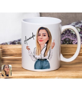 Bk Gift Kişiye Özel Karikatürlü Orta Parmak Tasarımlı Beyaz Kupa Bardak-2, Arkadaşa Hediye, Sevgiliye Hediye