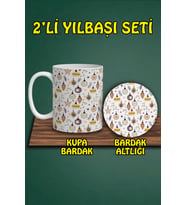 Yılbaşı Temalı Kupa ve Bardak Altlığı Seti