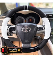 Toyota Urban Cruiser Dikme Direksiyon Kılıfı Delikli Deri Parlak Siyah Beyaz Detay Çift Yüzük ve Dikiş 2009-2014