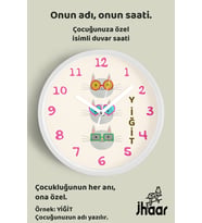İsme Özel Sevimli Kediler Çocuk Odası Duvar Saati Orta Boy 30 cm Beyaz Camlı Sessiz