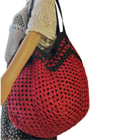 El Örgüsü Lale Desenli Kağıt İpten Kadın Omuz Çantası, Tote Bag El Yapımı