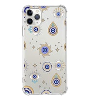 PrintiFy Apple iPhone 11 Pro Uyumlu Nazar Boncuğu 5 Baskılı Şeffaf Köşe Korumalı Antişok Kılıf