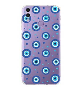 PrintiFy Honor 8C ile Uyumlu Nazar Boncuğu 1 Baskılı Kamera Korumalı Şeffaf Silikon Kılıf