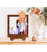 BK Gift Kişiye Özel Kadın Eczacı Karikatürlü Ahşap Standlı 3D Biblo-3 (Beyaz)