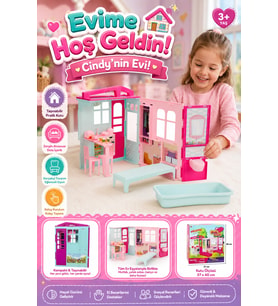 Cindy'nin Evi Katlanabilir ve Taşınabilir Oyuncak Bebek Evi - Aksesuarlı Evcilik Seti 3+ Yaş