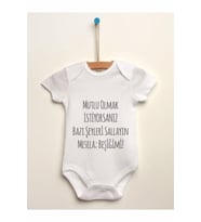 Unisex Bebek Beyaz Mutlu Olmak İstiyorsanız Baskılı Body Zıbın