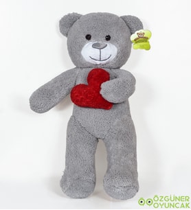 50 cm Kalpli Peluş Sevimli Ayıcık (%100 Yerli) (Gri)