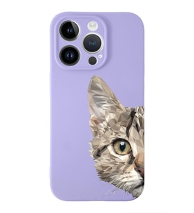 Apple iPhone 14 Pro Uyumlu Lansman Kılıf Catface Tasarımlı İçi Kadife Kapak-Lila (Şeffaf)