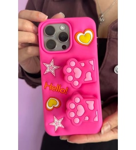 Caş Dekorasyon Pembe Renk Pati Figürlü 14 Pro Max Telefon Kılıfı