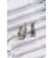 Pirinç Gold Gümüş Renkli Tırtıklı Halka Küpe - TJ-BKP9228