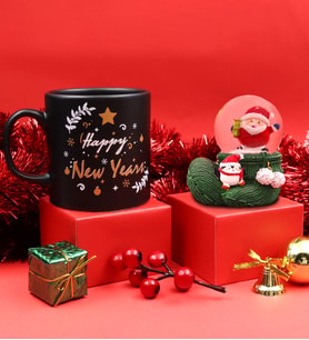 Yılbaşına Özel Eldiven Temalı Yılbaşı Kar Küre & Happy New Years Kupa Hediye Seti