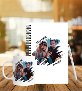 Sevgiliye Özel Ahşap Defter Kalem & Kupa Hediye Seti
