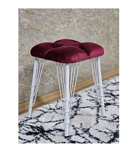 Kare Beyaz Boyalı Telli Ayaklı Tabure - Oturak - Bar Taburesi - Ayaklı Tabure Bordo Renk 33 x 48 Boyut/Ebat (Çok Renkli)