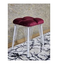 Kare Beyaz Boyalı Telli Ayaklı Tabure - Oturak - Bar Taburesi - Ayaklı Tabure Bordo Renk 33 x 48 Boyut/Ebat (Çok Renkli)