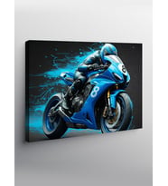 Kanvas Tablo Mavi Yarış Motosikleti