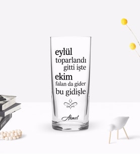 BK Gift Kişiye Özel Renkli Baskılı Eylül Toplandı Gitti İşte Tasarımlı Rakı Bardağı-1 (Beyaz)