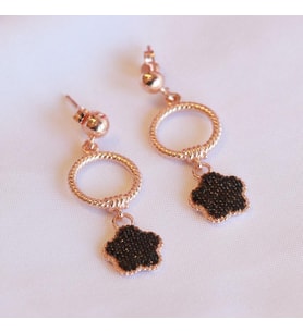 Zirkon Taşlı Rose Gold Kaplama Gümüş Çiçek Küpe